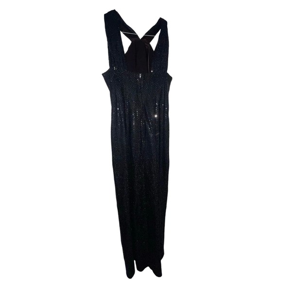 Vintage 80s night‎ studio black sequin side slit dress size 12 - Picture 1 of 6